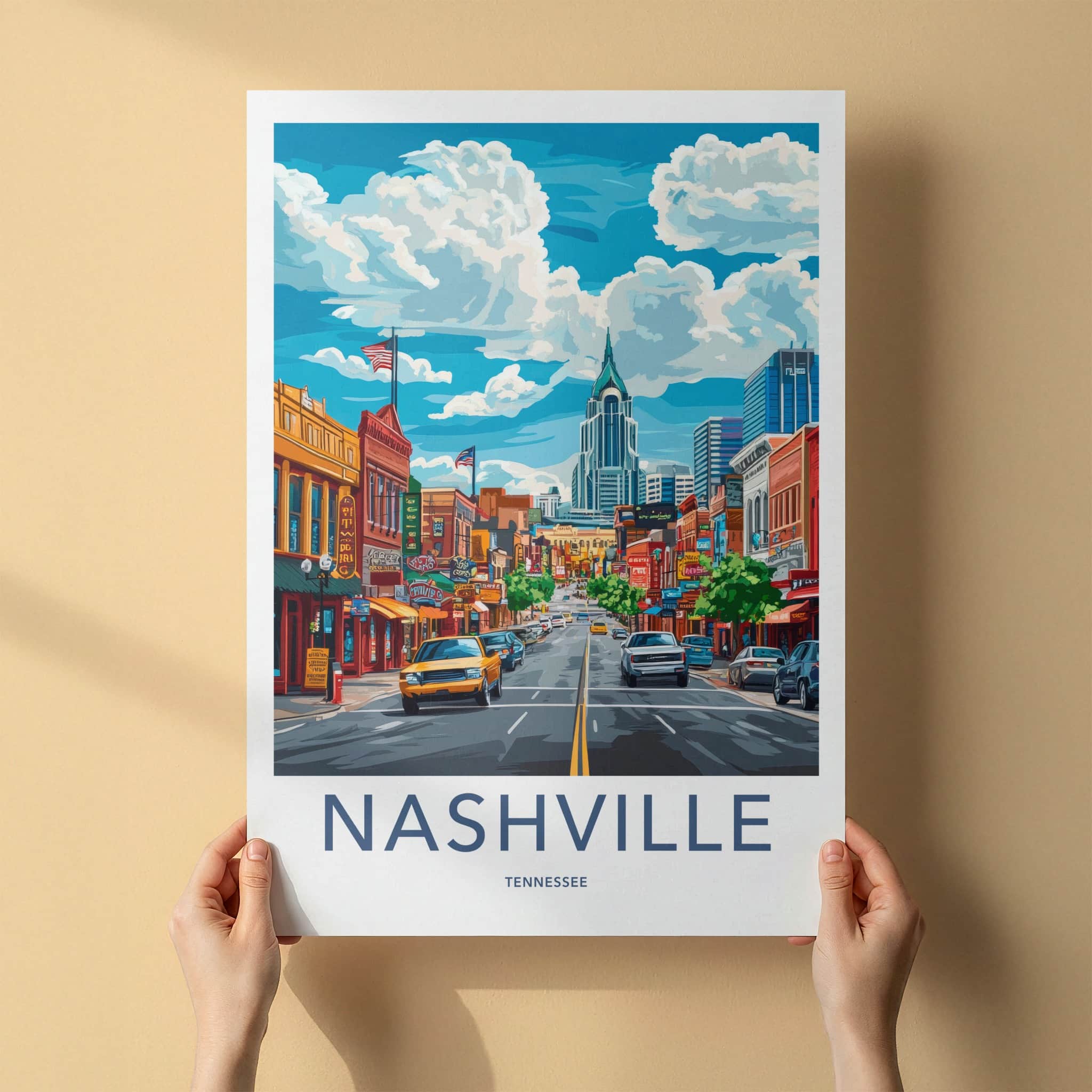 Nashville Poster - Tennessee Travel Art - Iconic Skyscraper Street Home Decor