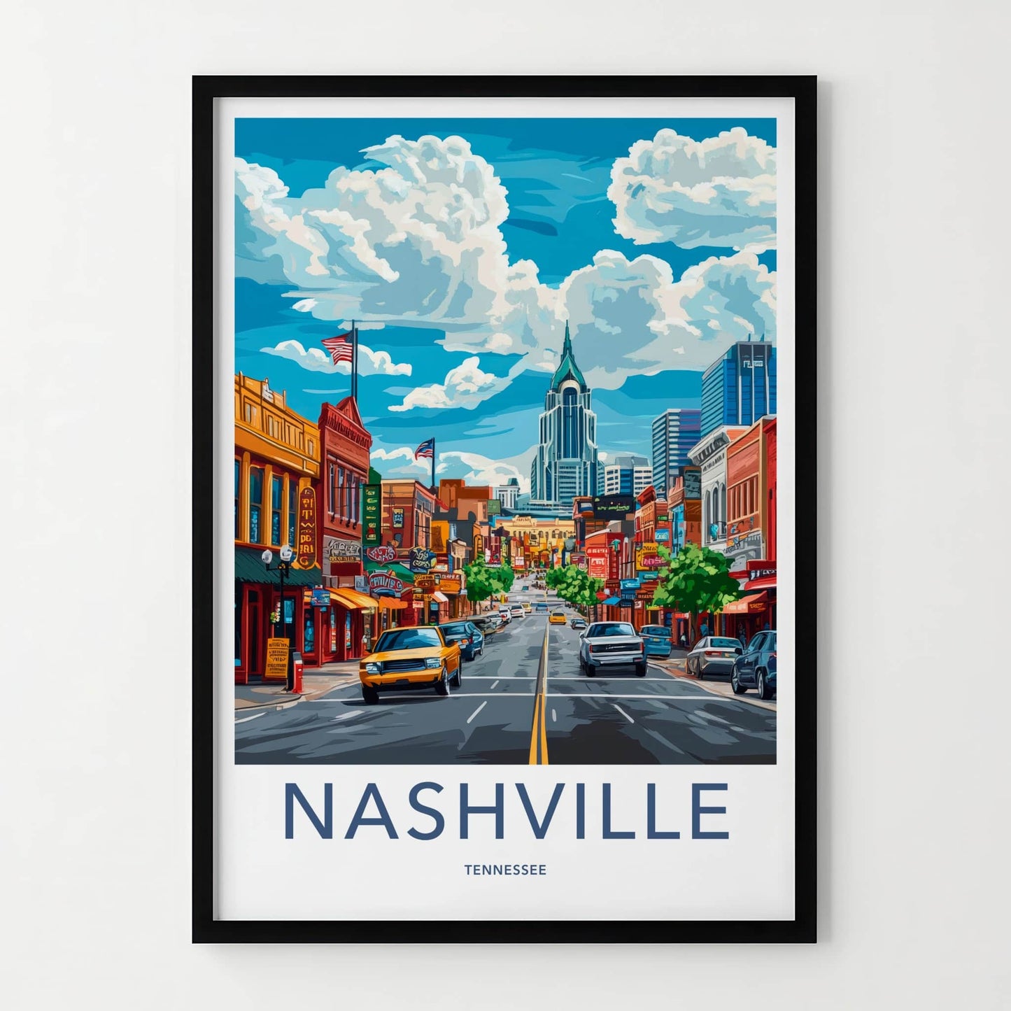 Nashville Poster - Tennessee Travel Art - Iconic Skyscraper Street Home Decor
