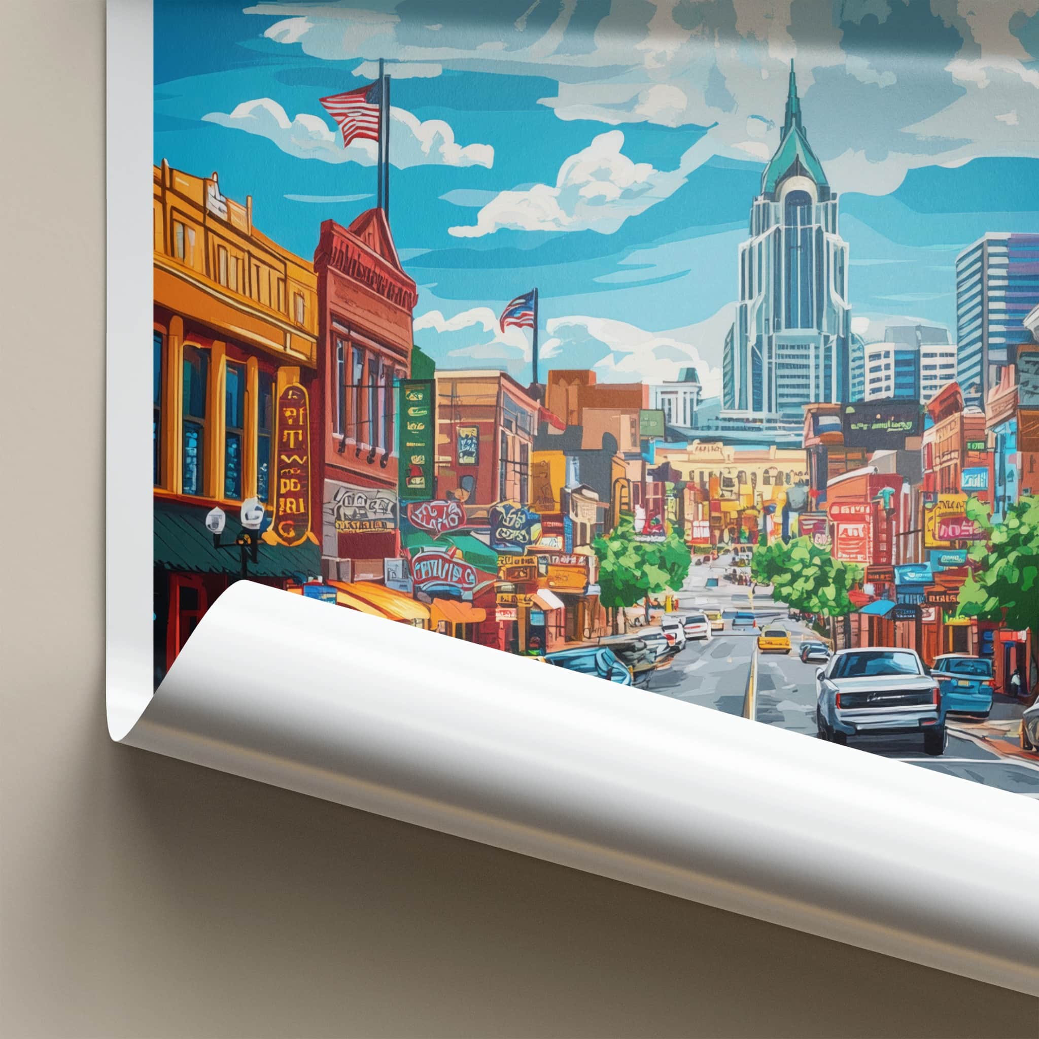 Nashville Poster - Tennessee Travel Art - Iconic Skyscraper Street Home Decor