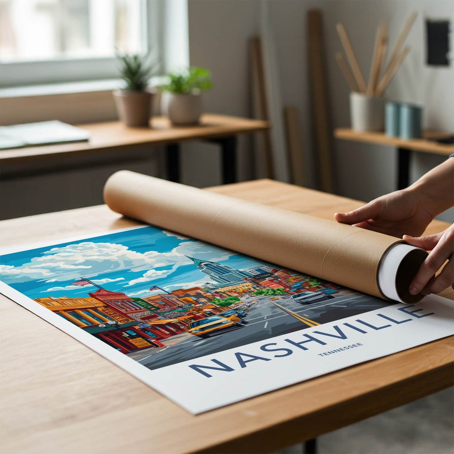 Nashville Poster - Tennessee Travel Art - Iconic Skyscraper Street Home Decor