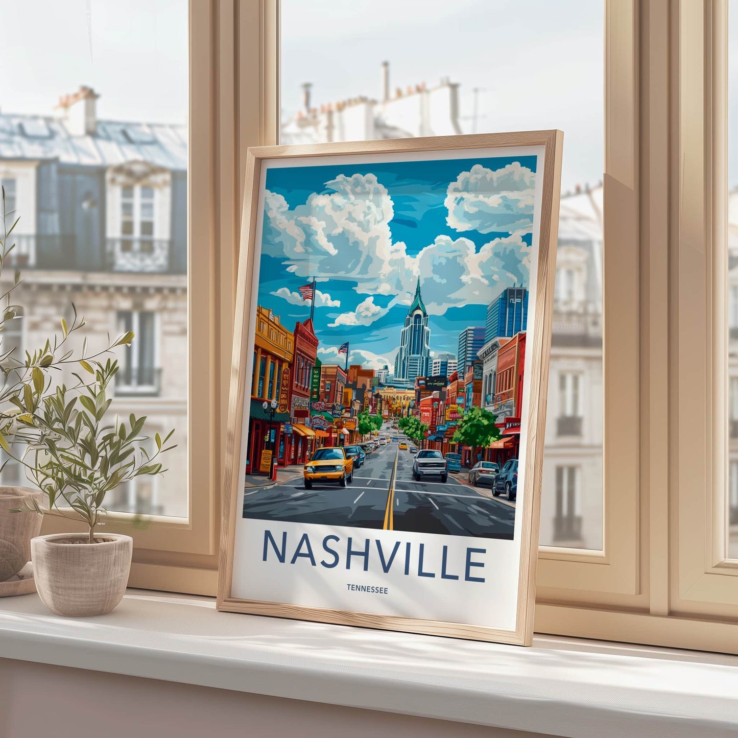 Nashville Poster - Tennessee Travel Art - Iconic Skyscraper Street Home Decor