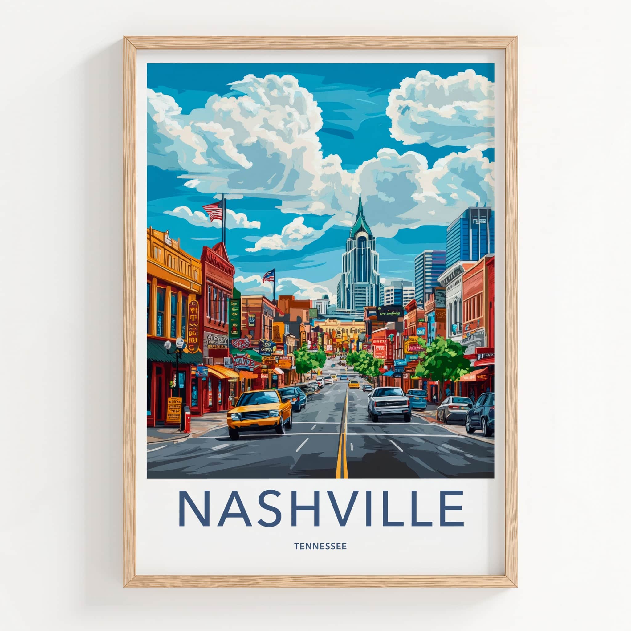 Nashville Poster - Tennessee Travel Art - Iconic Skyscraper Street Home Decor