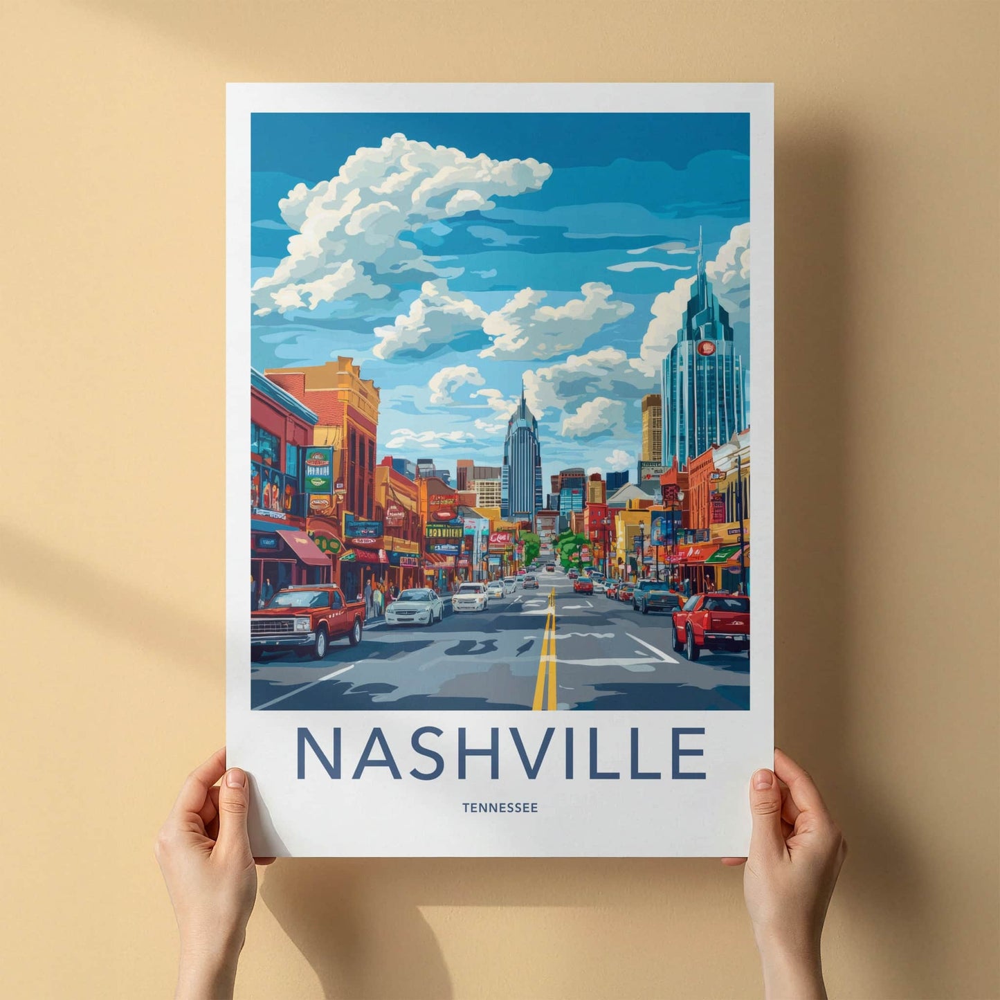 Nashville Poster - Tennessee Travel Art - Vibrant City Street Wall Decor