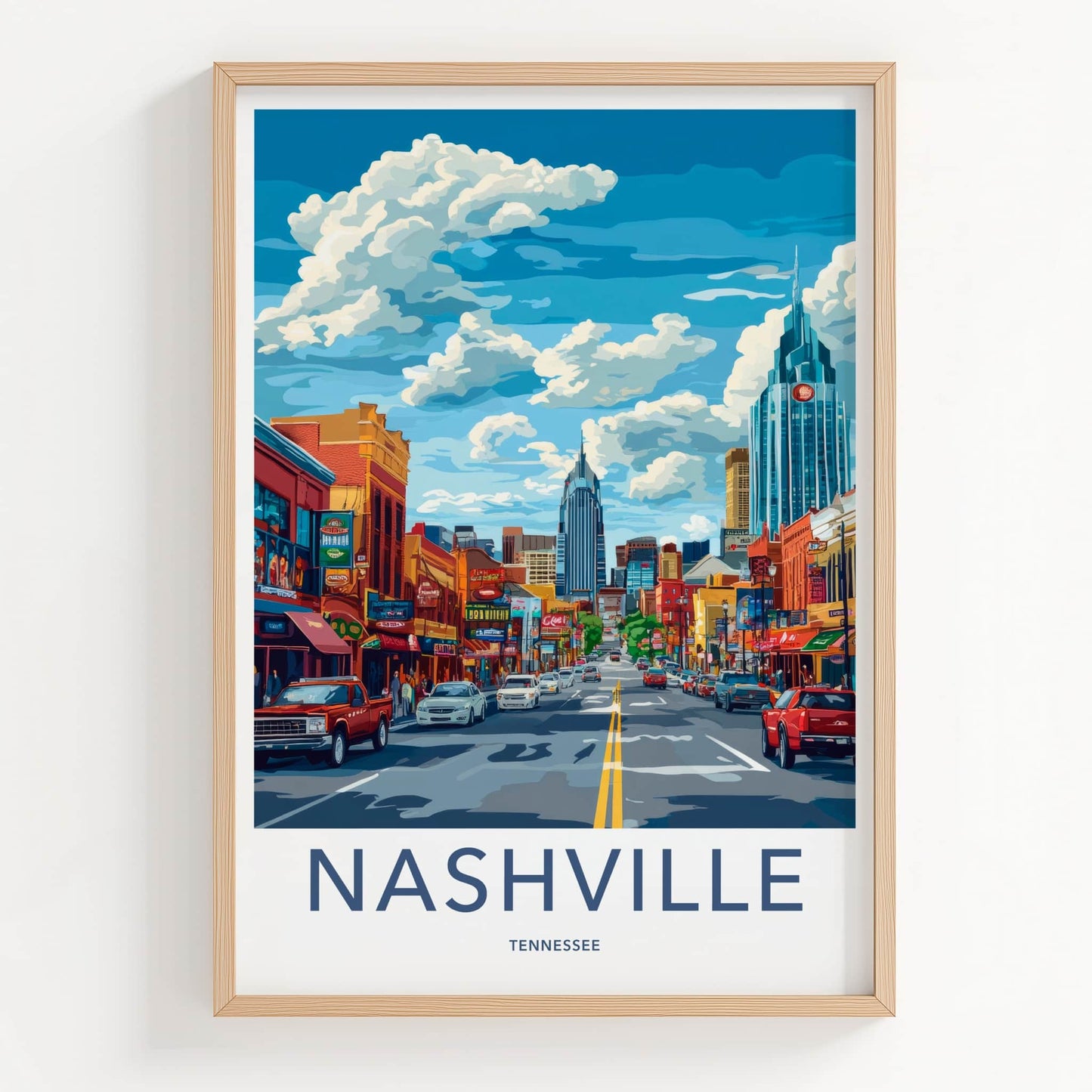 Nashville Poster - Tennessee Travel Art - Vibrant City Street Wall Decor