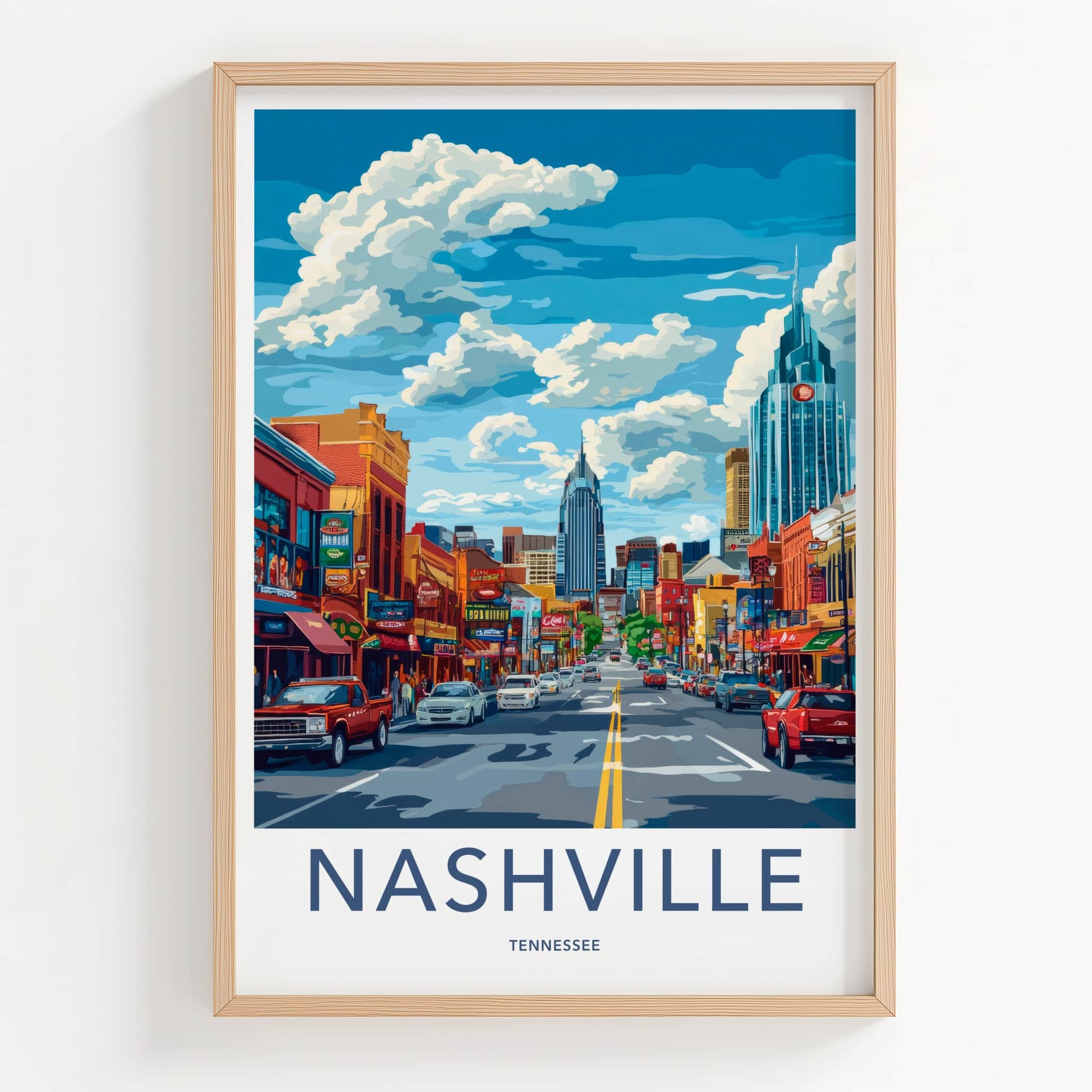 Nashville Poster - Tennessee Travel Art - Vibrant City Street Wall Decor