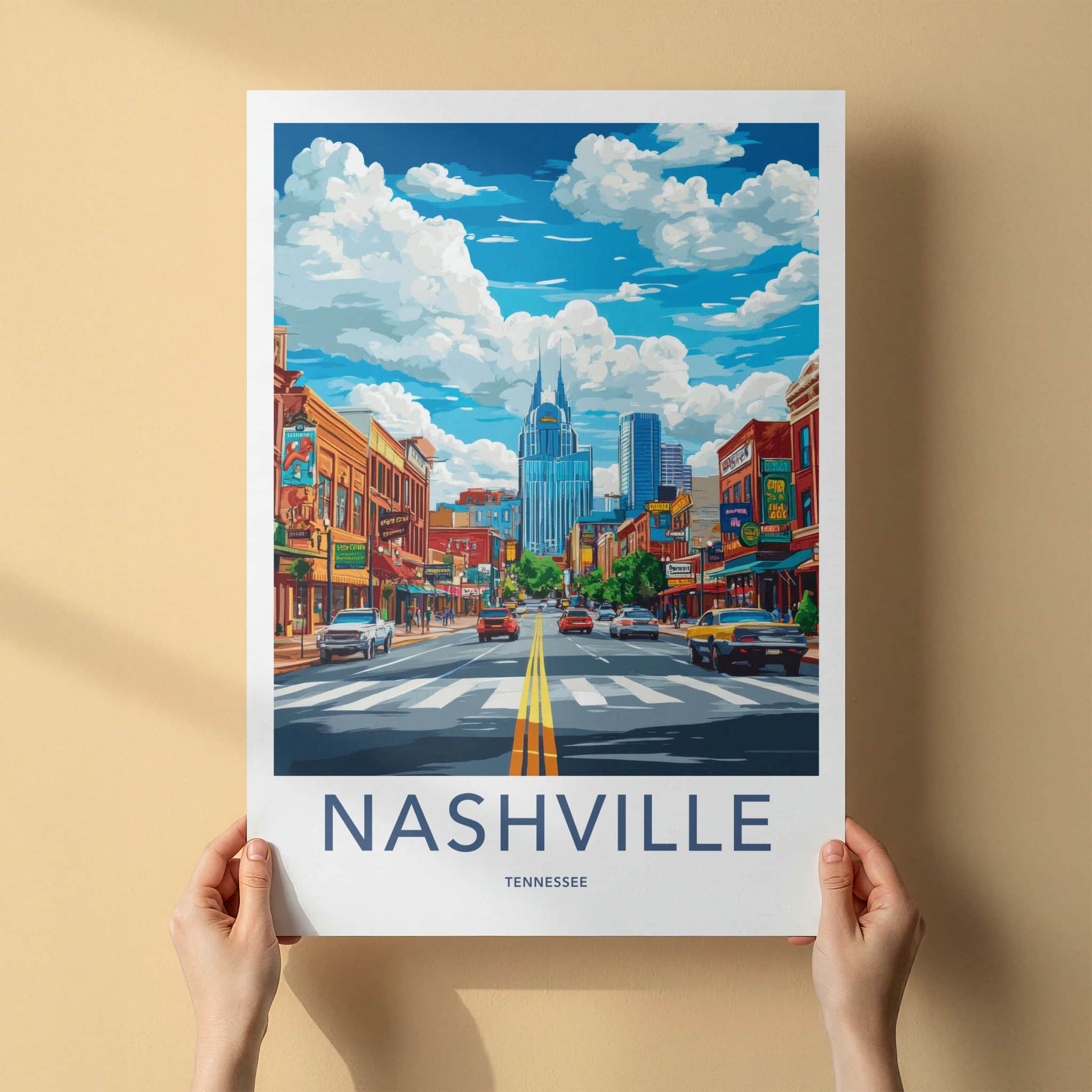 Nashville Poster - Tennessee Travel Art - Vibrant Cityscape Day Home Decor