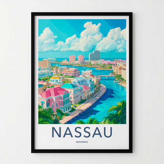 Nassau Poster - Bahamas Travel Art - Colorful Seaside Town Wall Decor