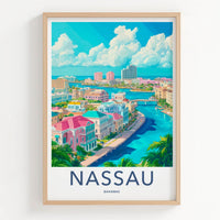 Nassau Poster - Bahamas Travel Art - Colorful Seaside Town Wall Decor