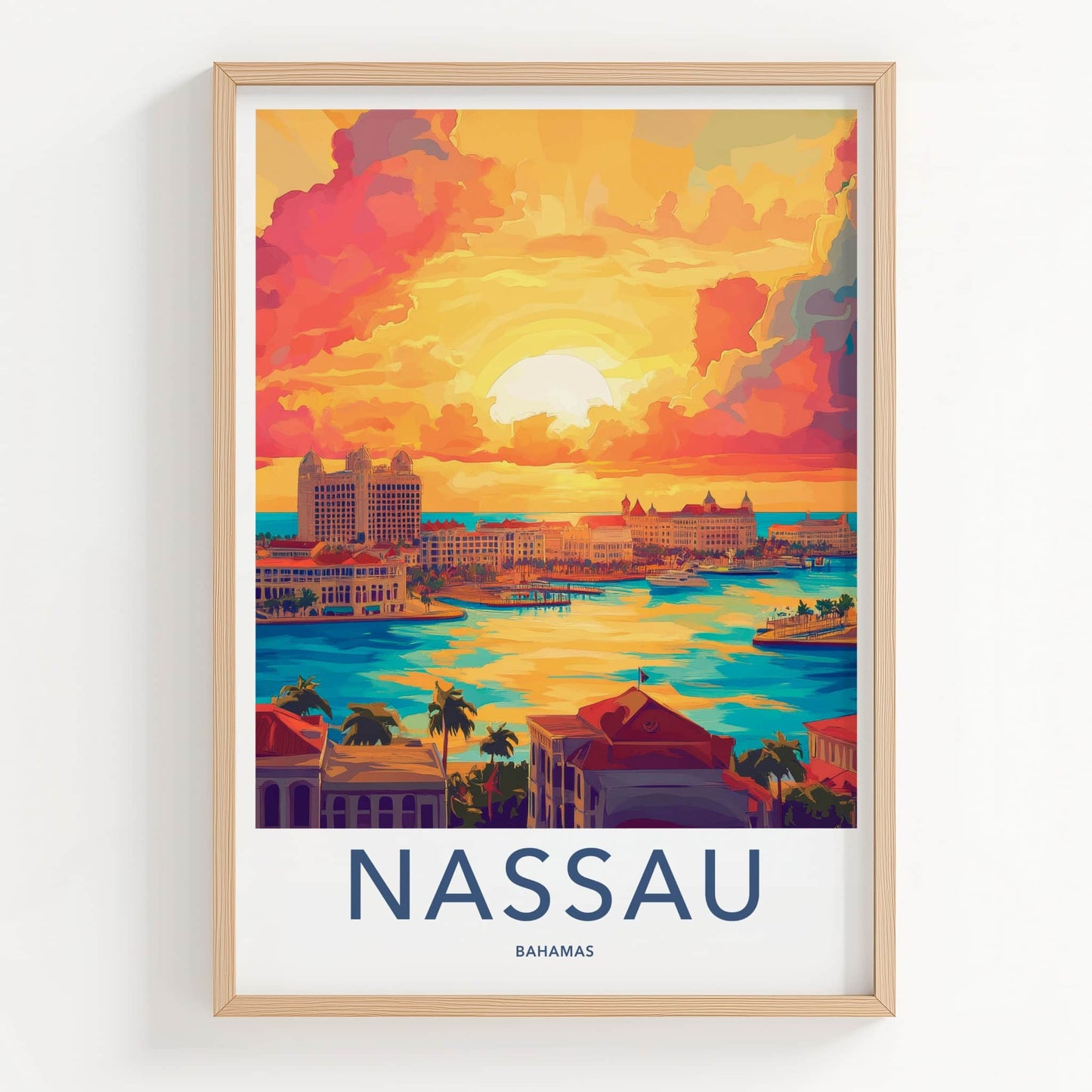Nassau Poster - Bahamas Travel Art - Island Harbor Sunset Home Decor