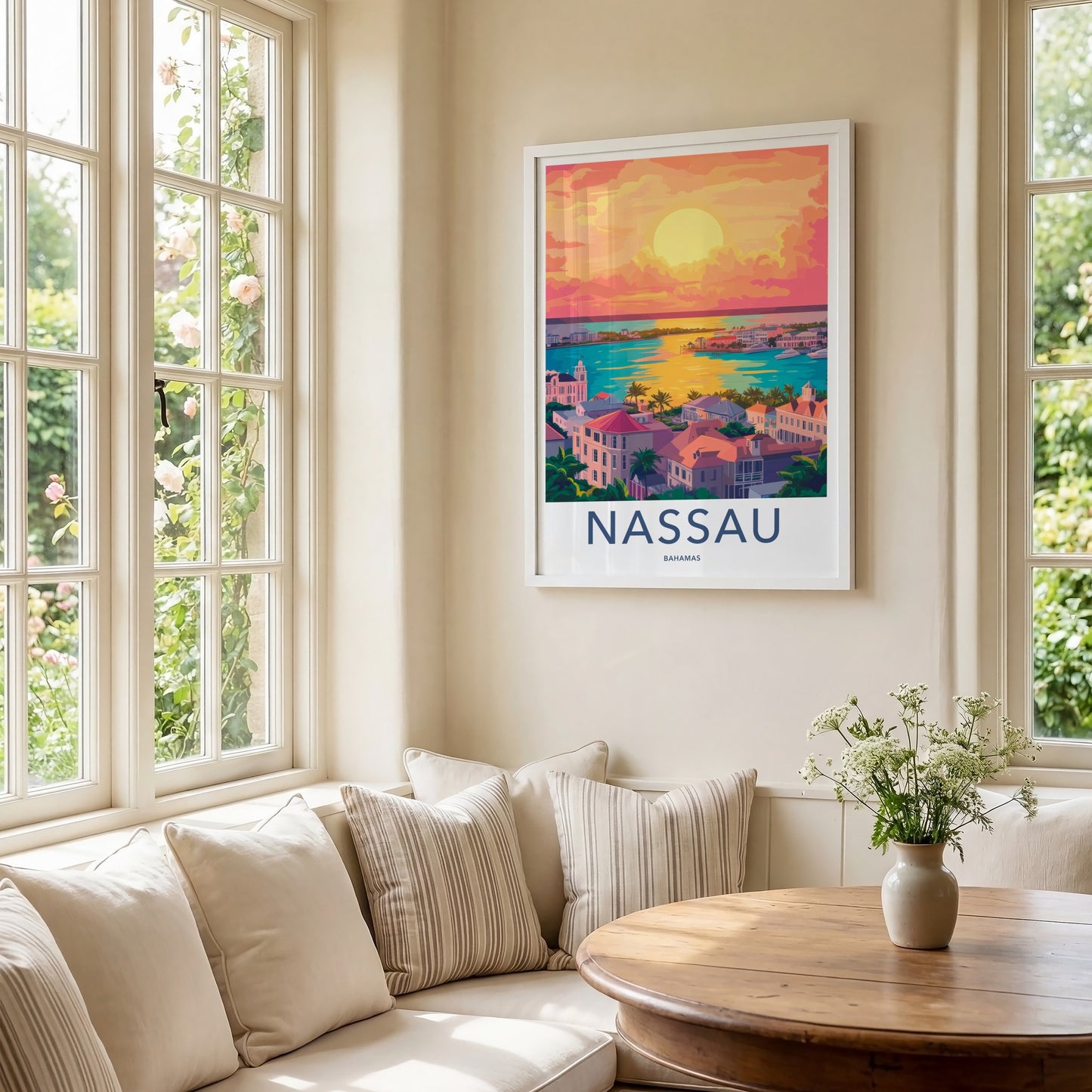 Nassau Poster - Bahamas Travel Art - Tropical City Sunset Home Decor
