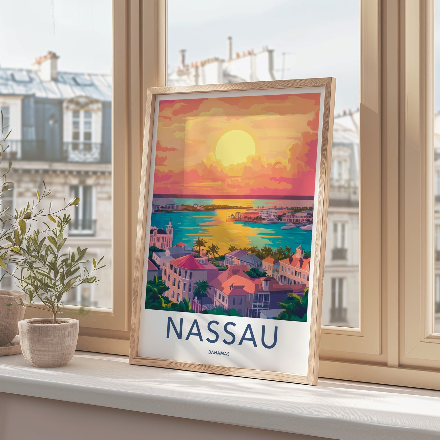 Nassau Poster - Bahamas Travel Art - Tropical City Sunset Home Decor