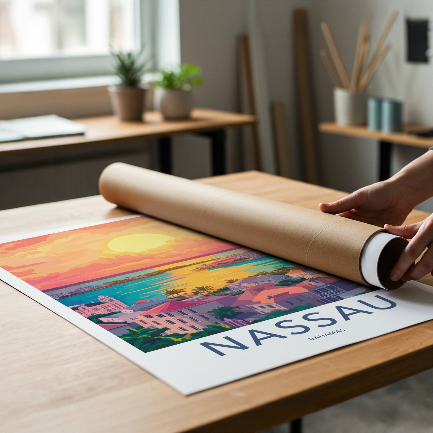 Nassau Poster - Bahamas Travel Art - Tropical City Sunset Home Decor
