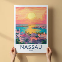 Nassau Poster - Bahamas Travel Art - Tropical City Sunset Home Decor