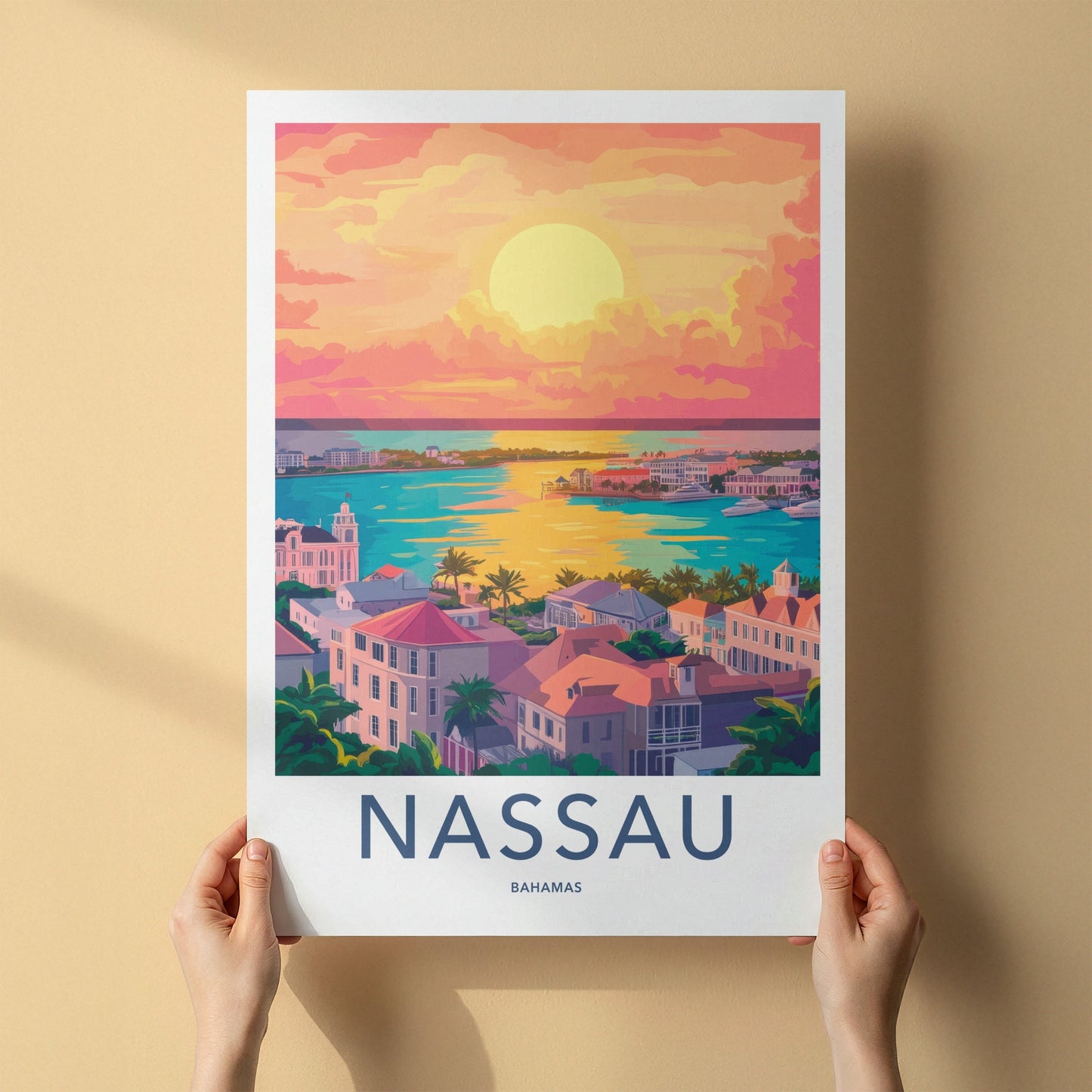 Nassau Poster - Bahamas Travel Art - Tropical City Sunset Home Decor
