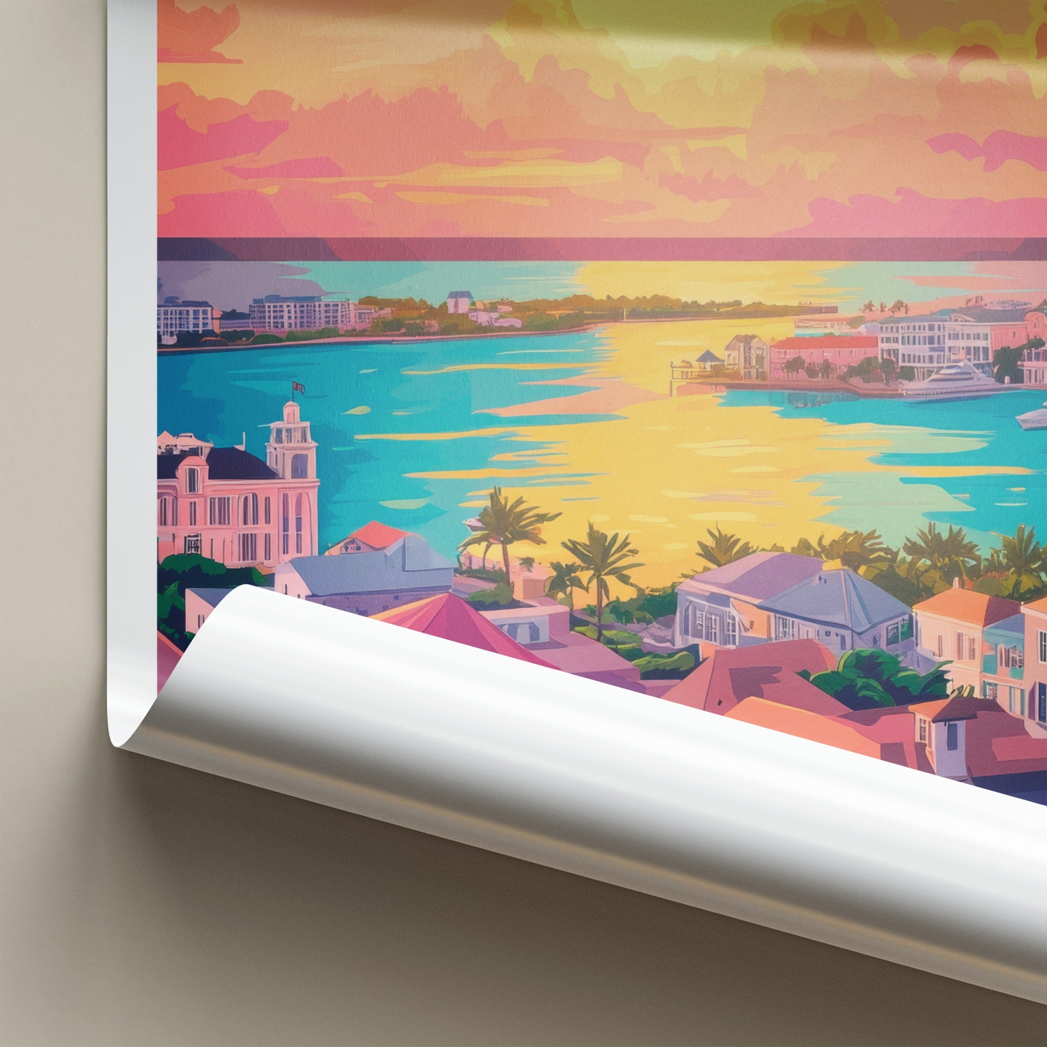 Nassau Poster - Bahamas Travel Art - Tropical City Sunset Home Decor