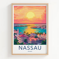 Nassau Poster - Bahamas Travel Art - Tropical City Sunset Home Decor
