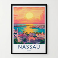 Nassau Poster - Bahamas Travel Art - Tropical City Sunset Home Decor