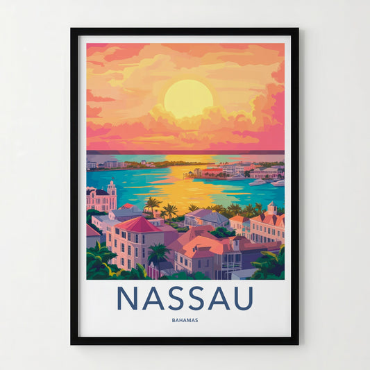 Nassau Poster - Bahamas Travel Art - Tropical City Sunset Home Decor