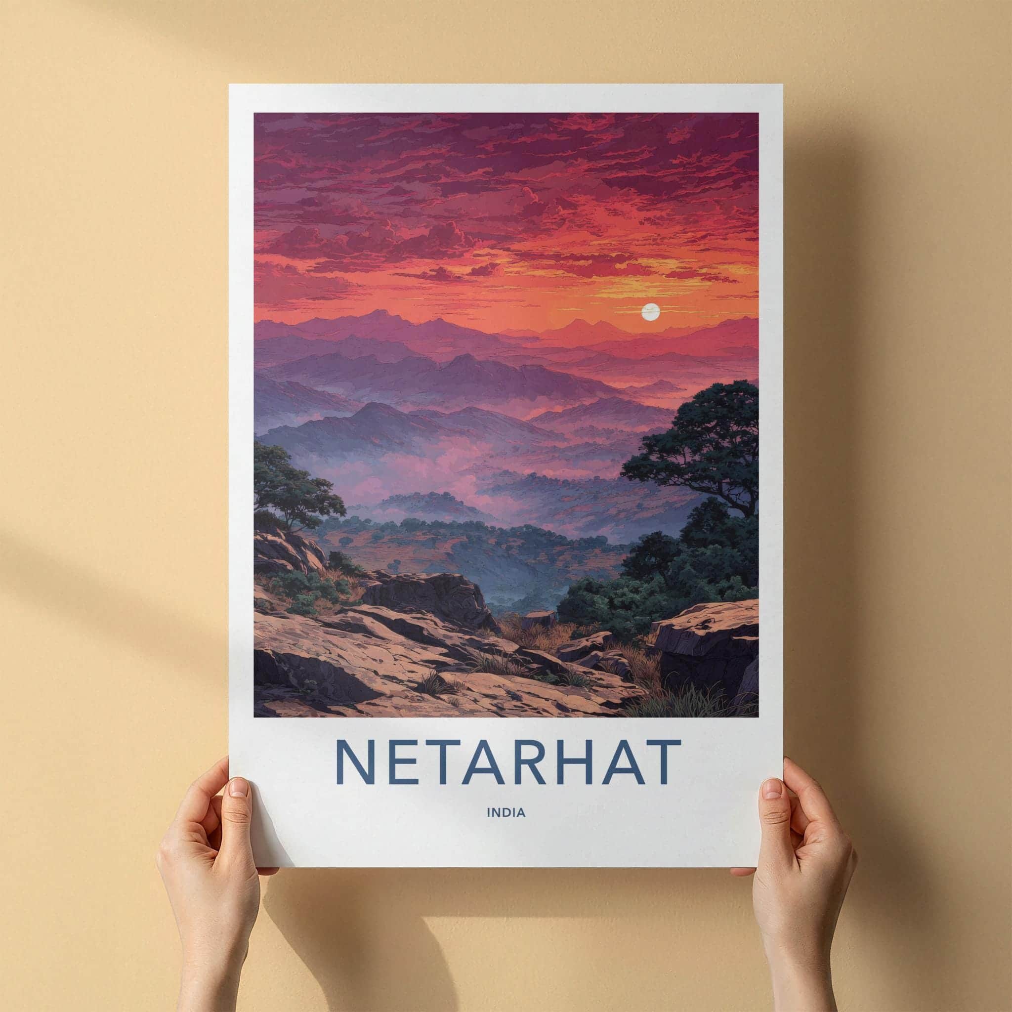 Netarhat Poster - India Travel Art - Jharkhand Fiery Mountain Sunset Wall Decor