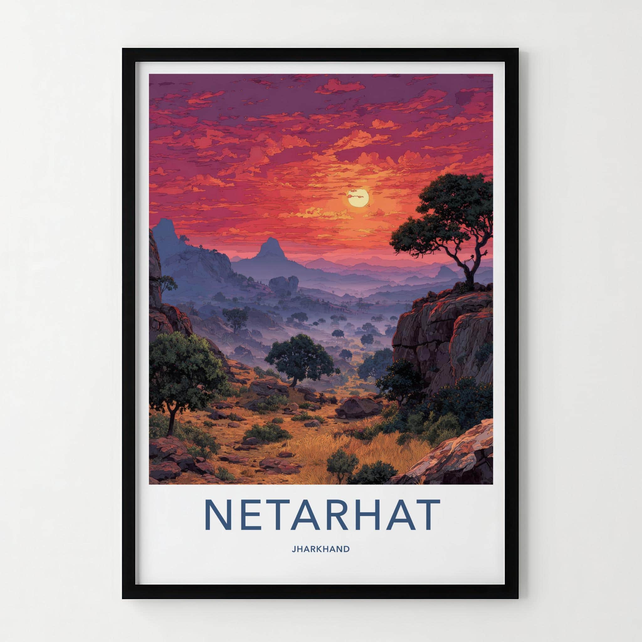 NETARHAT Poster - India Travel Art - Jharkhand Misty Sunset Home Decor