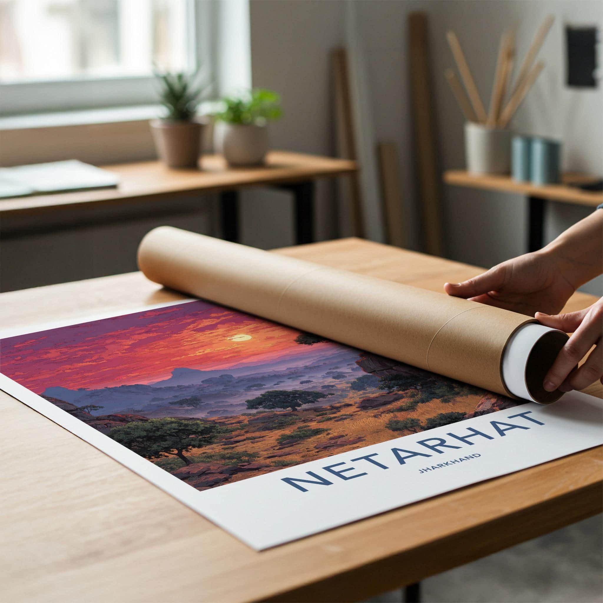NETARHAT Poster - India Travel Art - Jharkhand Misty Sunset Home Decor