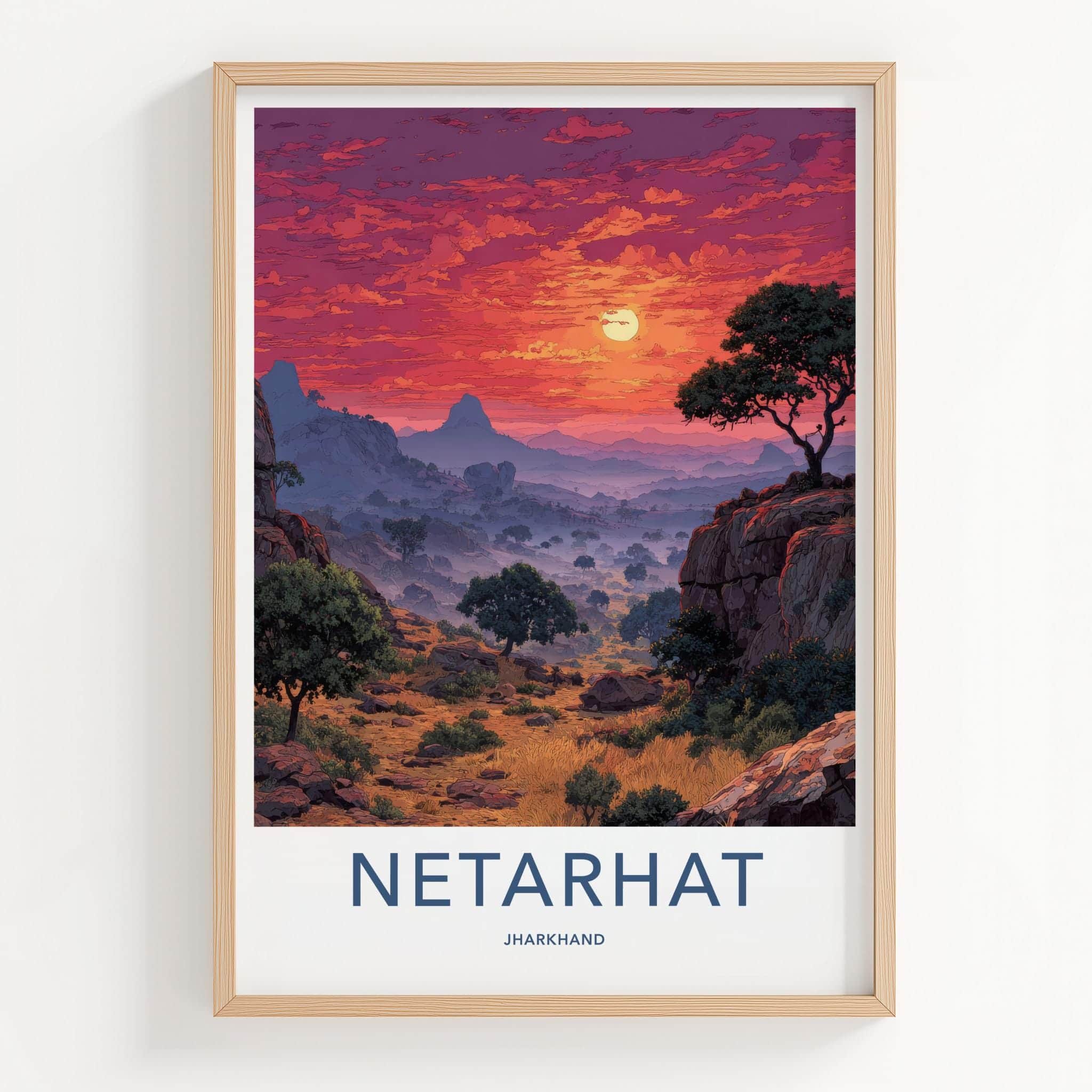 NETARHAT Poster - India Travel Art - Jharkhand Misty Sunset Home Decor