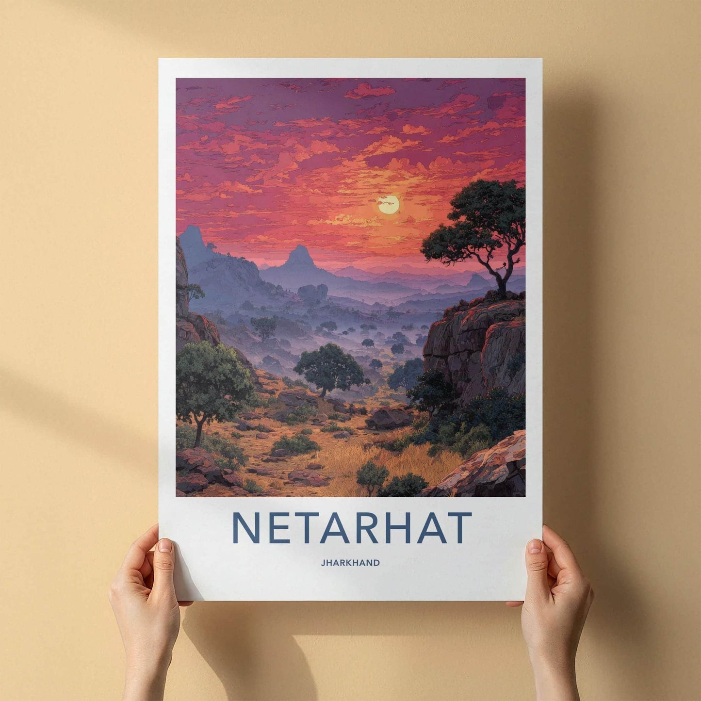 NETARHAT Poster - India Travel Art - Jharkhand Misty Sunset Home Decor