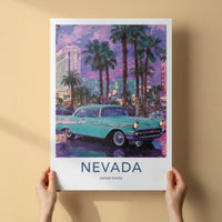 Nevada Poster - Nevada Framed Art - Pink Sunset Classic Car Gallery Art