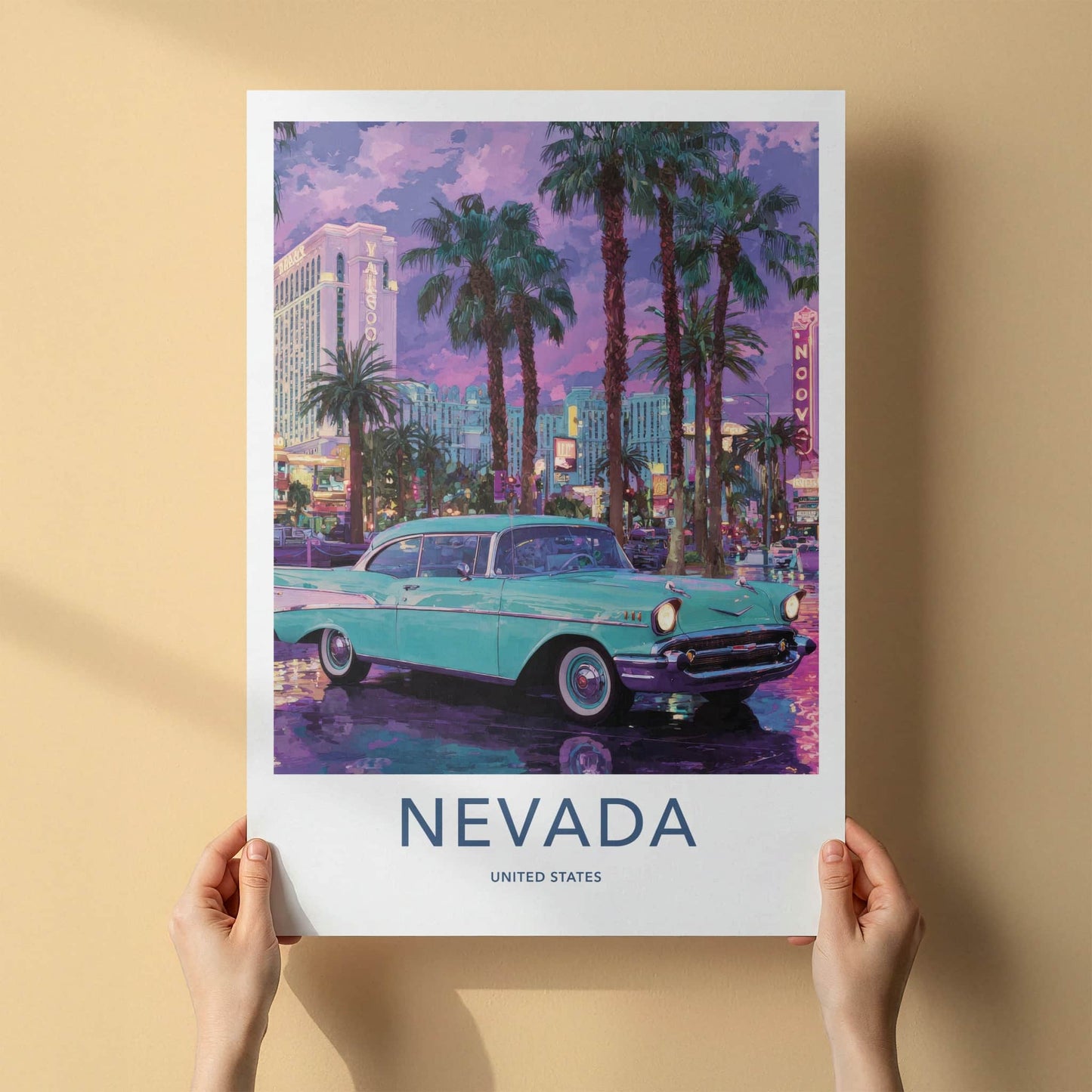 Nevada Poster - Nevada Framed Art - Pink Sunset Classic Car Gallery Art
