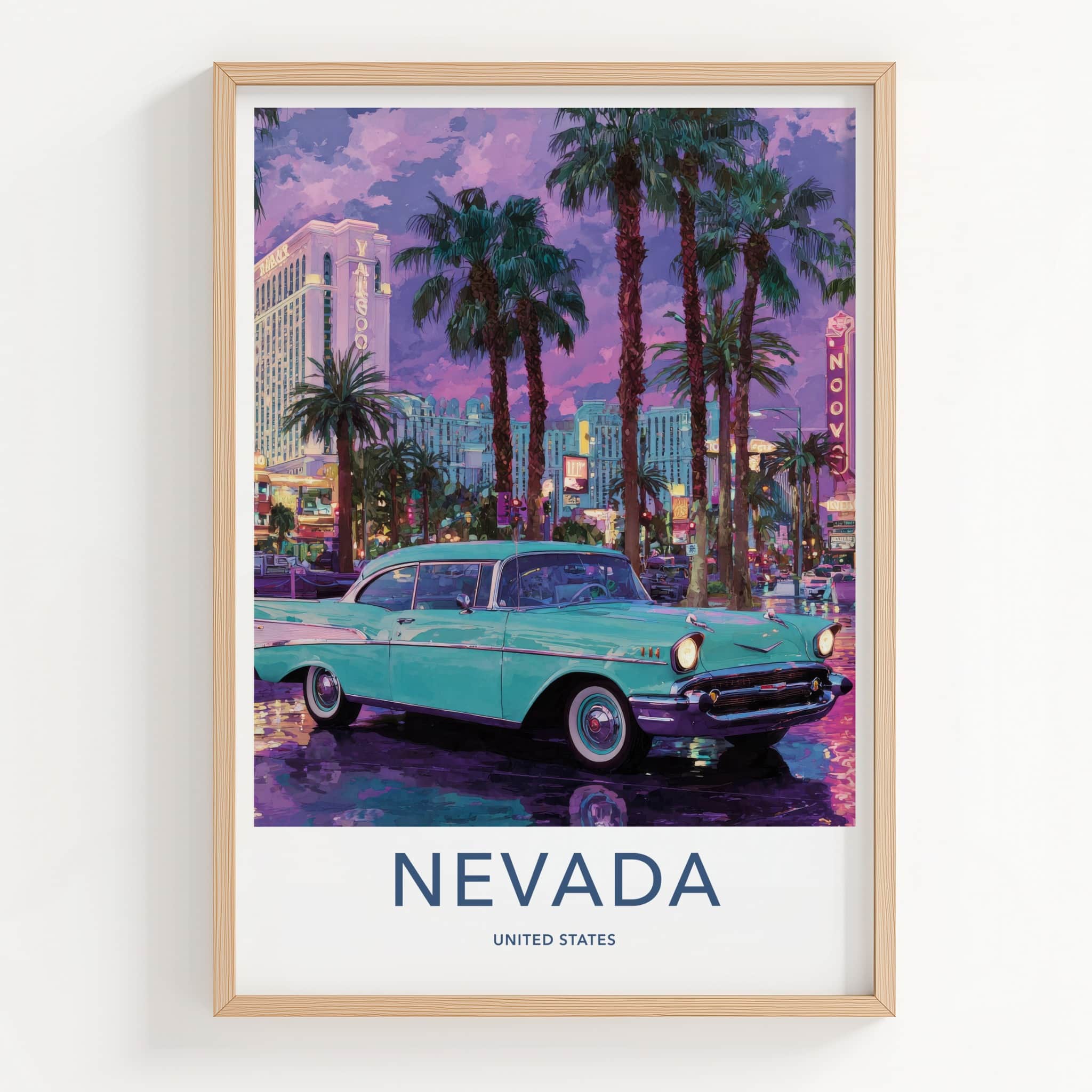 Nevada Poster - Nevada Framed Art - Pink Sunset Classic Car Gallery Art