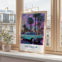 Nevada Poster - Nevada Framed Art - Pink Sunset Classic Car Gallery Art
