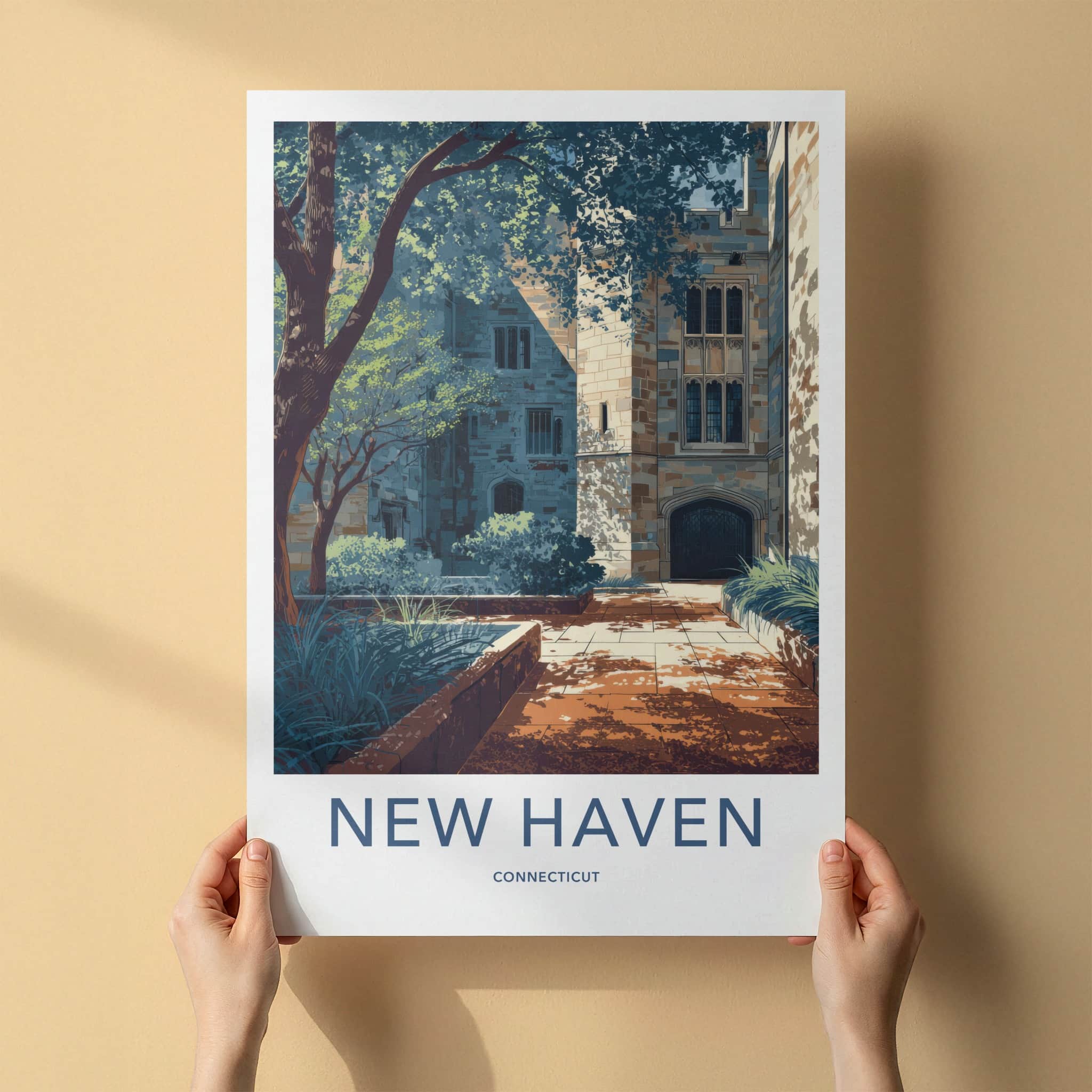 New Haven Poster - Connecticut Travel Print - College Building Courtyard Wall Decor