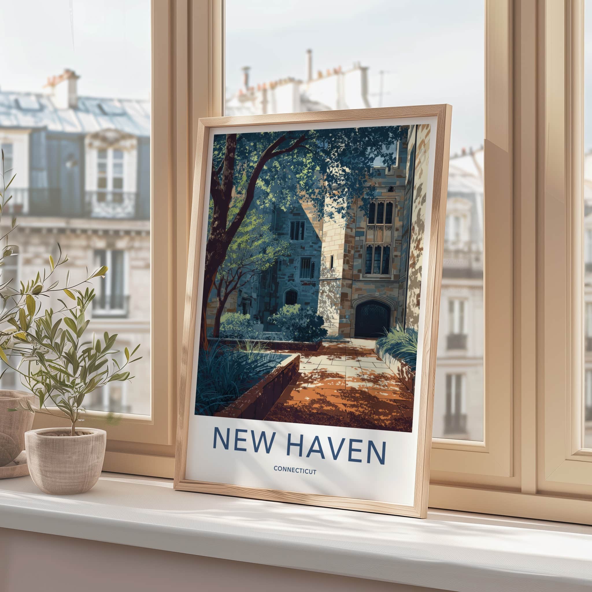 New Haven Poster - Connecticut Travel Print - College Building Courtyard Wall Decor
