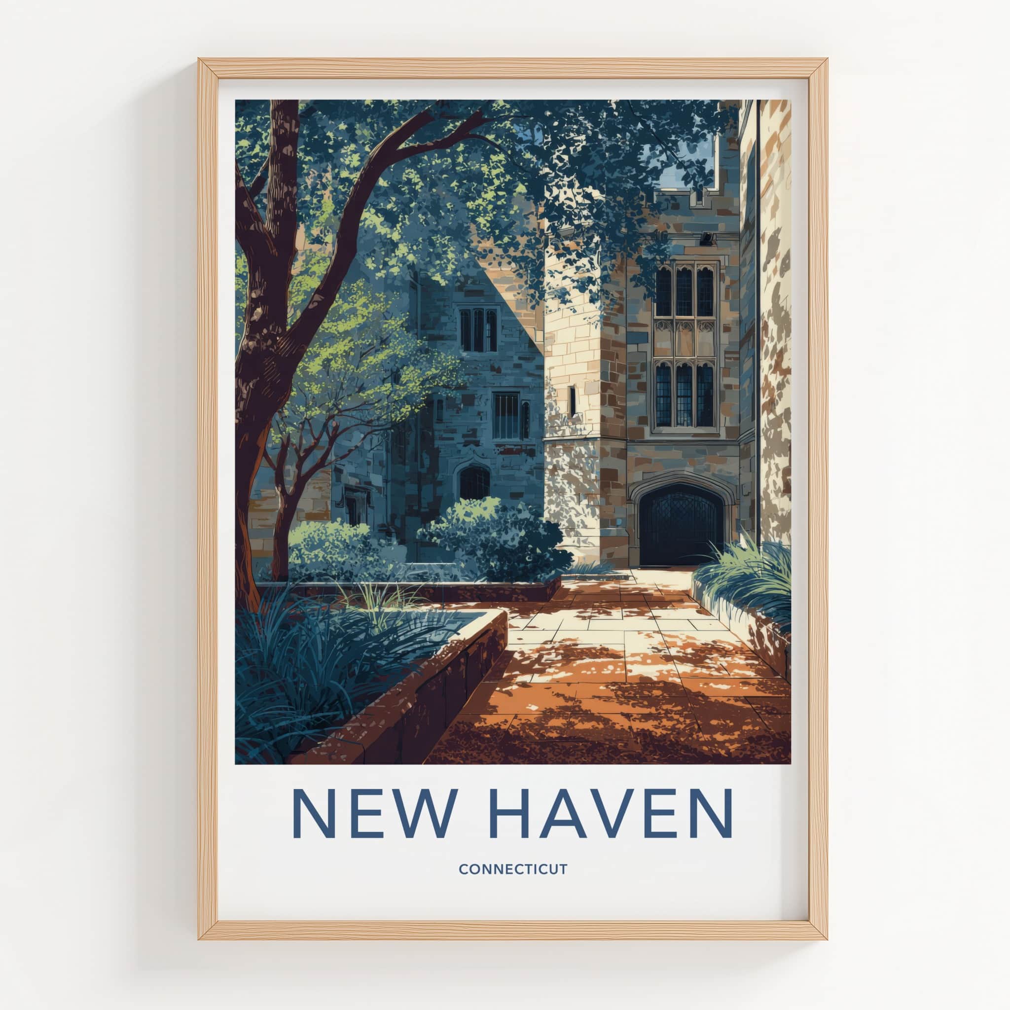 New Haven Poster - Connecticut Travel Print - College Building Courtyard Wall Decor