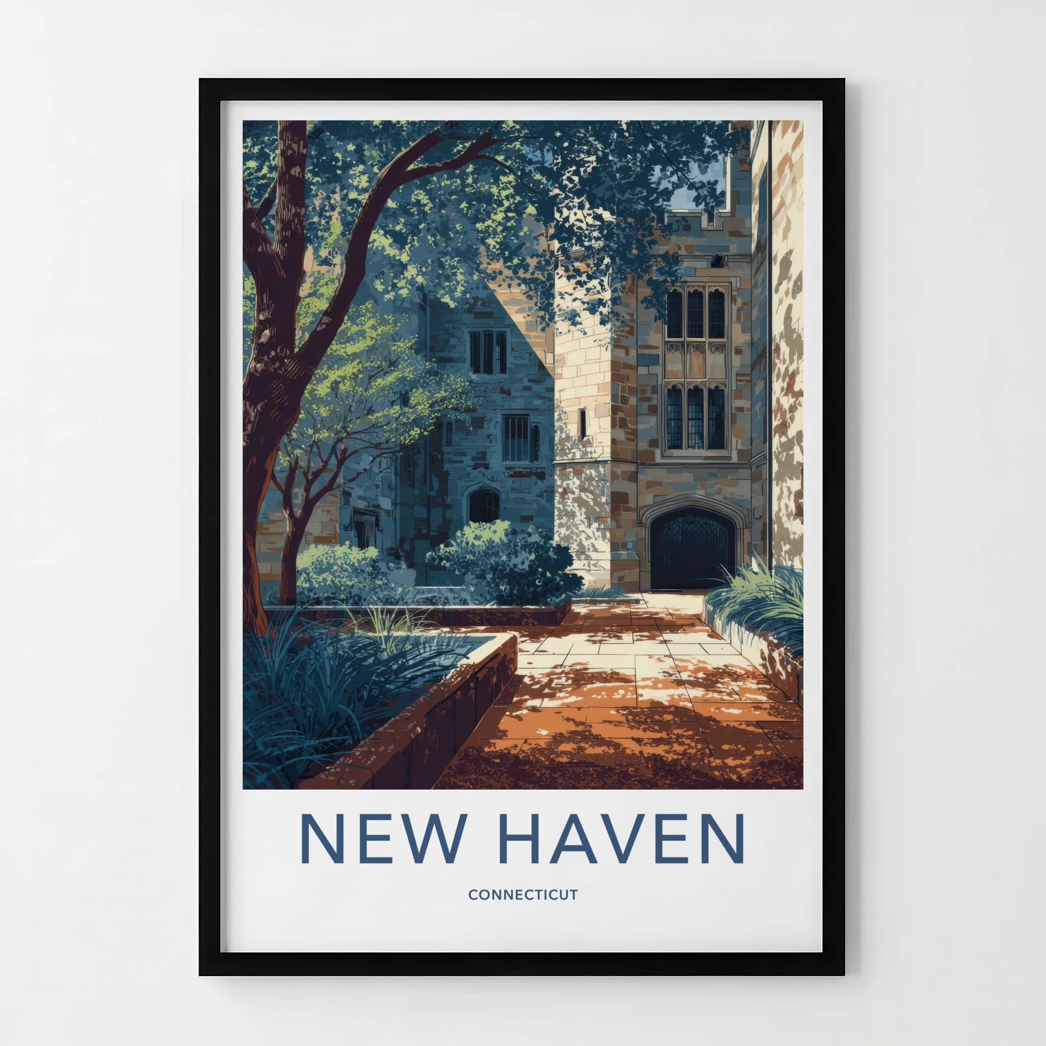 New Haven Poster - Connecticut Travel Print - College Building Courtyard Wall Decor