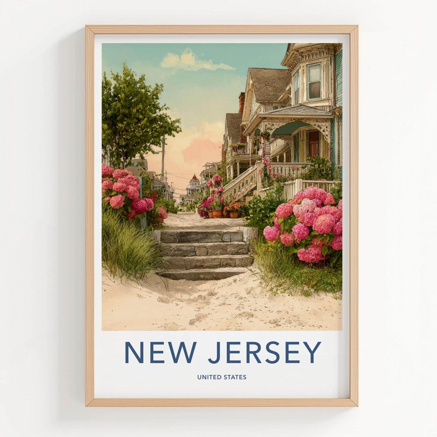 New Jersey Poster - New Jersey Travel Art - Hydrangea Lined Path Home Decor