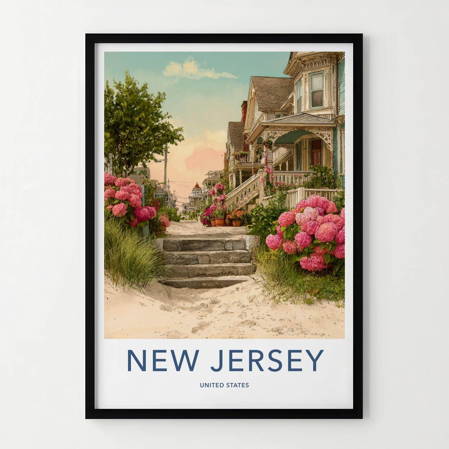 New Jersey Poster - New Jersey Travel Art - Hydrangea Lined Path Home Decor