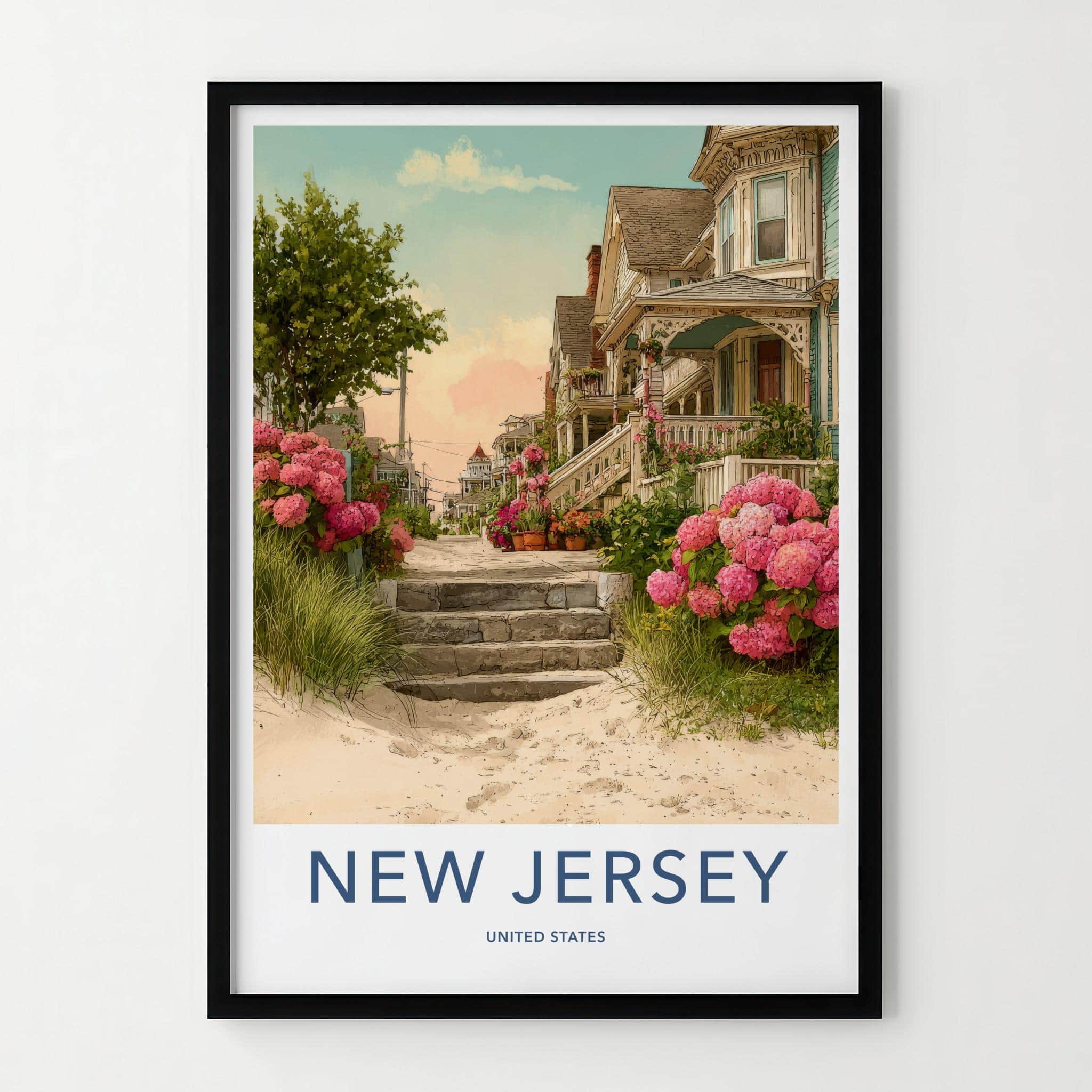 New Jersey Poster - New Jersey Travel Art - Hydrangea Lined Path Home Decor