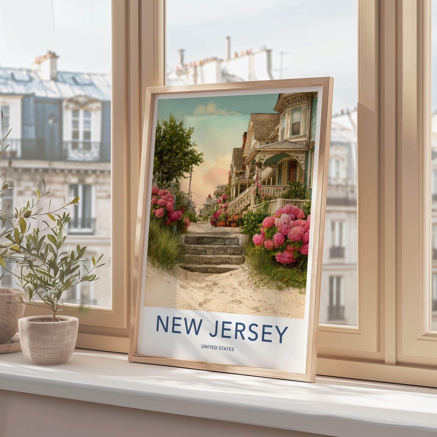 New Jersey Poster - New Jersey Travel Art - Hydrangea Lined Path Home Decor