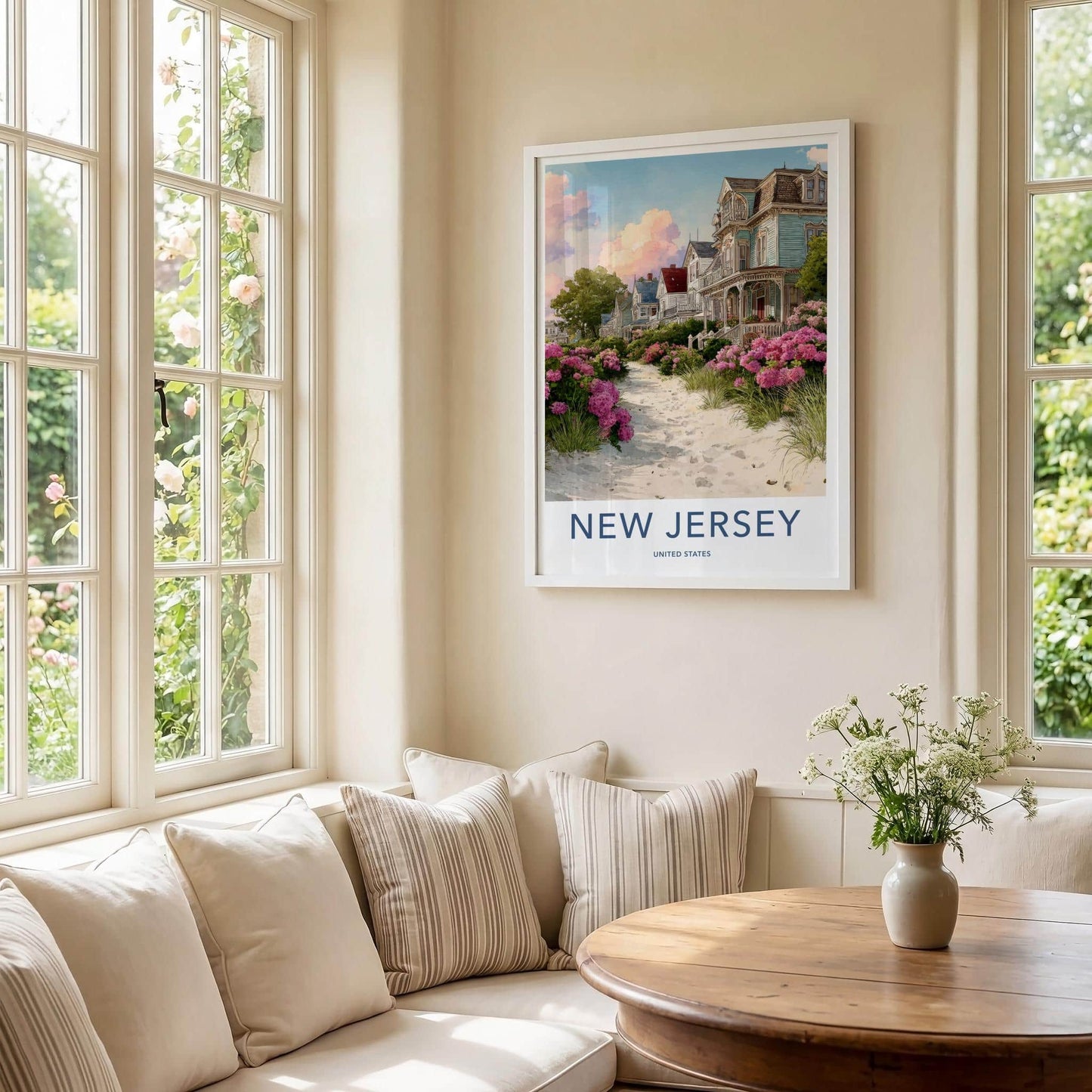 New Jersey Poster - New Jersey Travel Art - Victorian Beach Houses Home Decor
