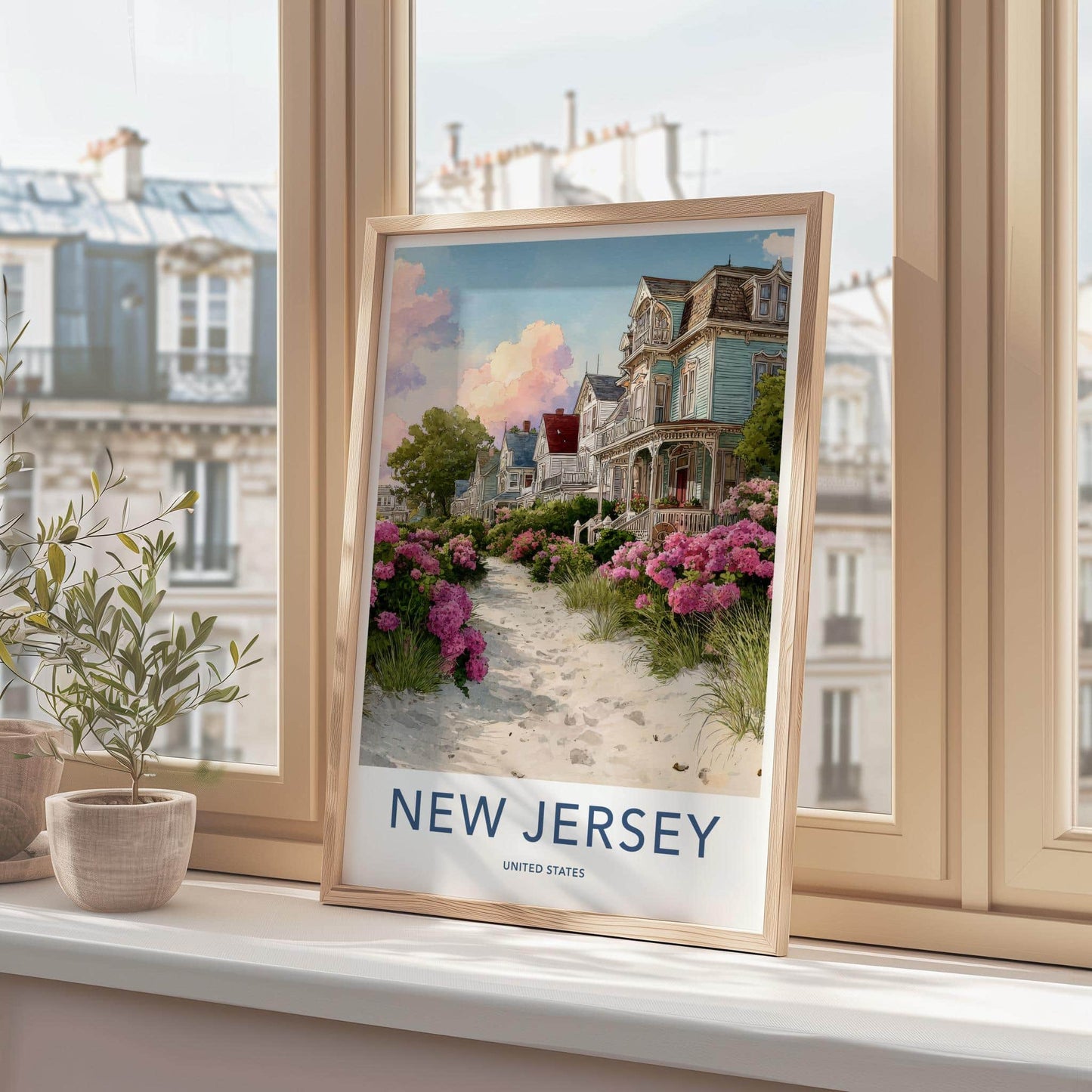 New Jersey Poster - New Jersey Travel Art - Victorian Beach Houses Home Decor