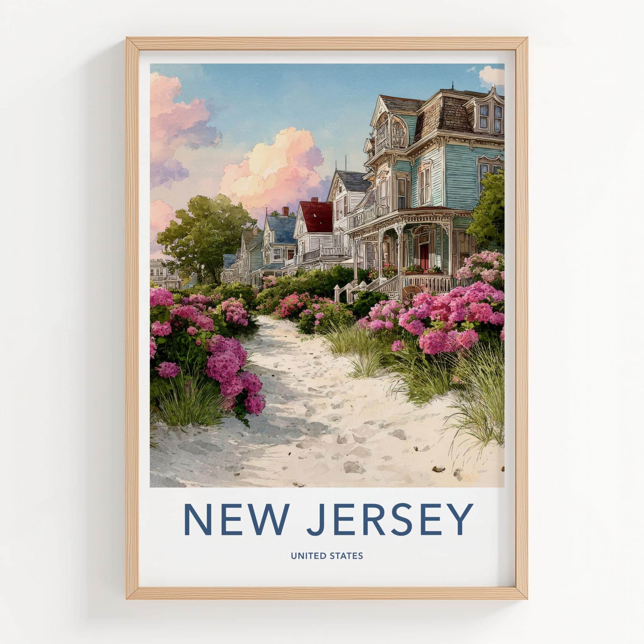 New Jersey Poster - New Jersey Travel Art - Victorian Beach Houses Home Decor