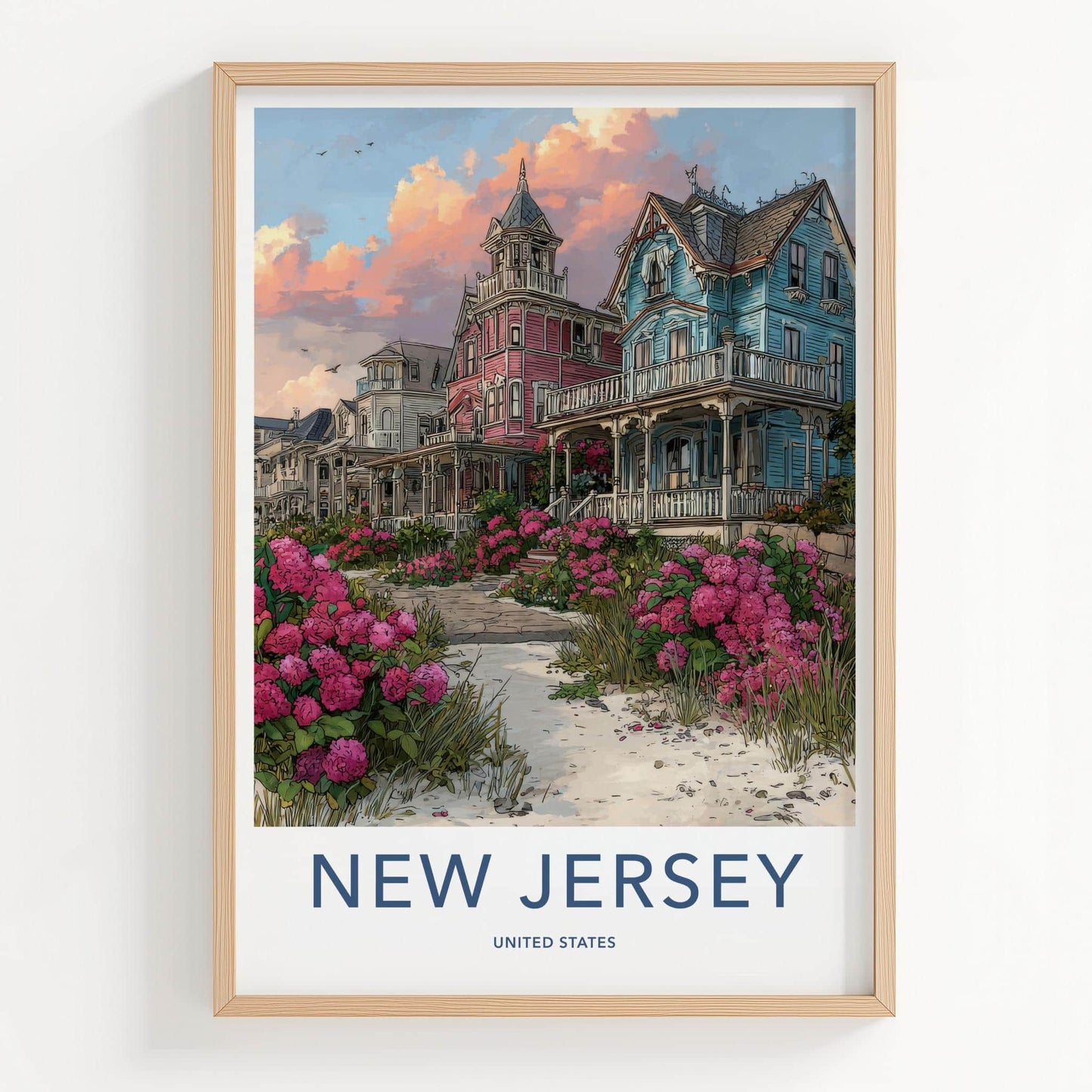 New Jersey Poster - New Jersey Travel Art - Victorian Beach Houses Wall Decor