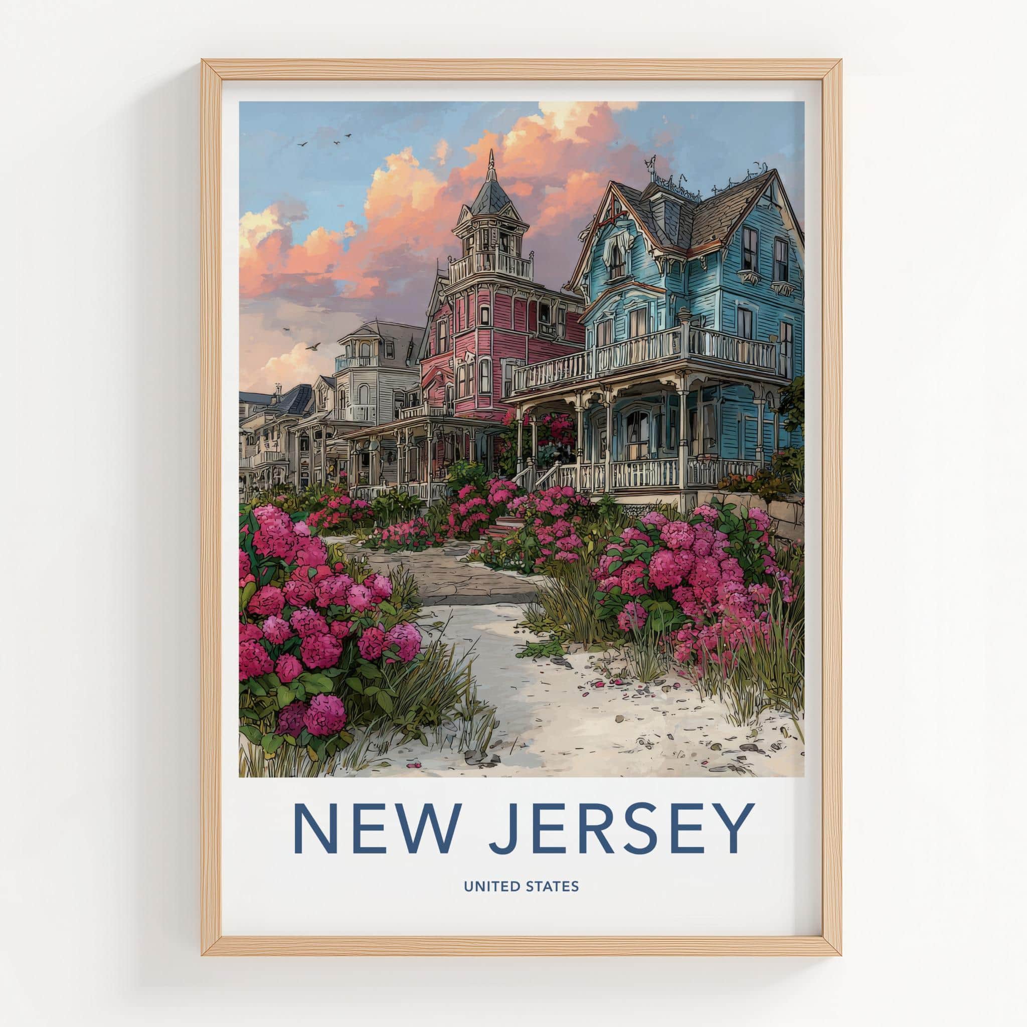 New Jersey Poster - New Jersey Travel Art - Victorian Beach Houses Wall Decor