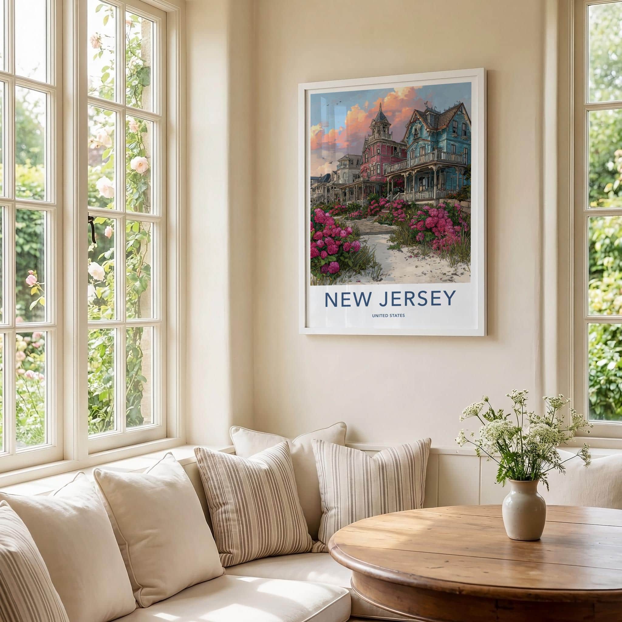 New Jersey Poster - New Jersey Travel Art - Victorian Beach Houses Wall Decor