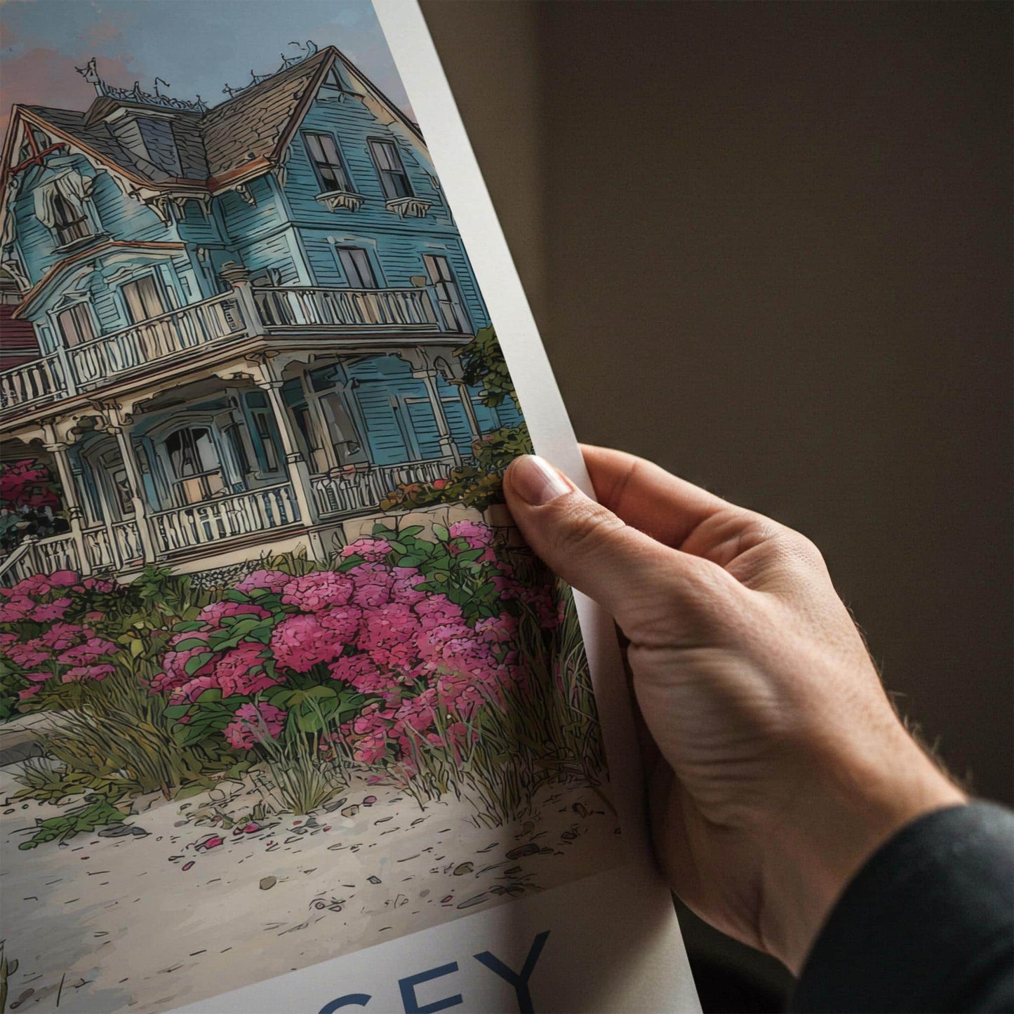 New Jersey Poster - New Jersey Travel Art - Victorian Beach Houses Wall Decor