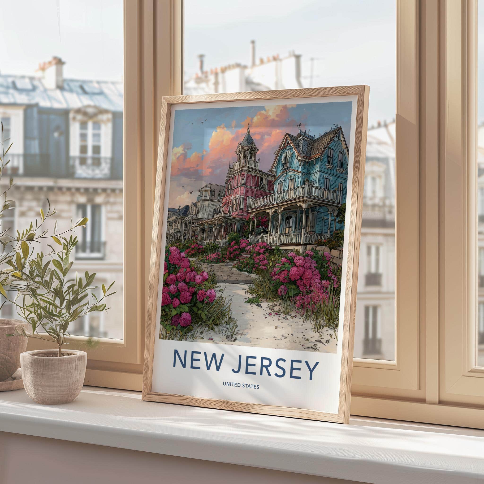 New Jersey Poster - New Jersey Travel Art - Victorian Beach Houses Wall Decor