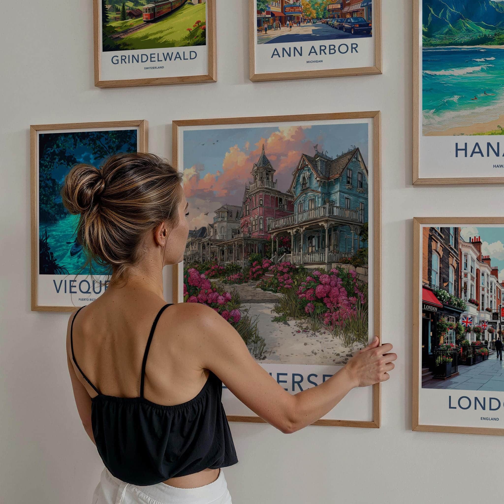 New Jersey Poster - New Jersey Travel Art - Victorian Beach Houses Wall Decor