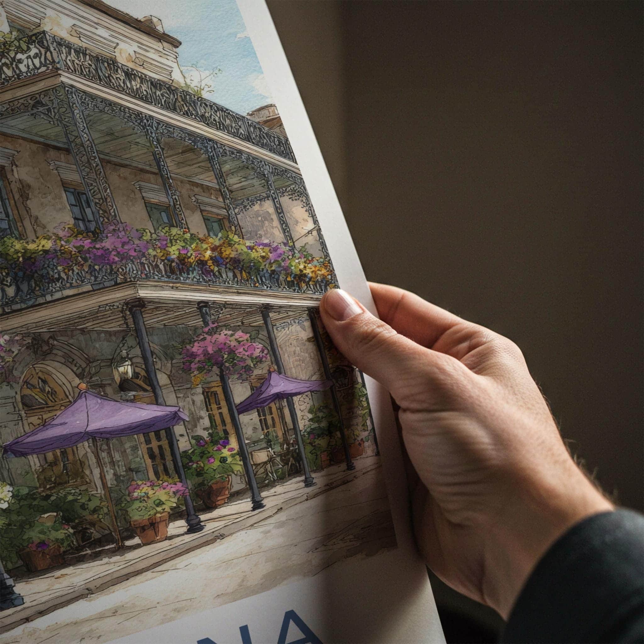 New Orleans Poster - Louisiana Travel Art - Flowered Balcony Jazz Home Art