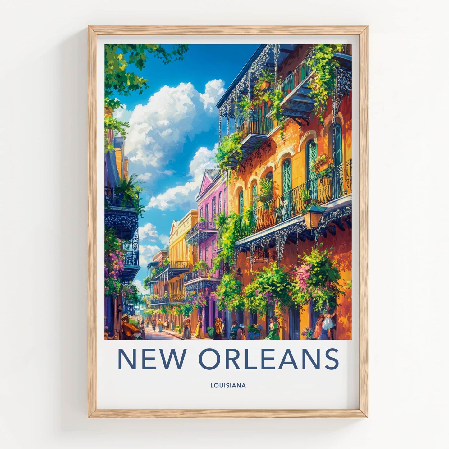 New Orleans Poster - Louisiana Wall Art - Colorful Street Balconies Gift